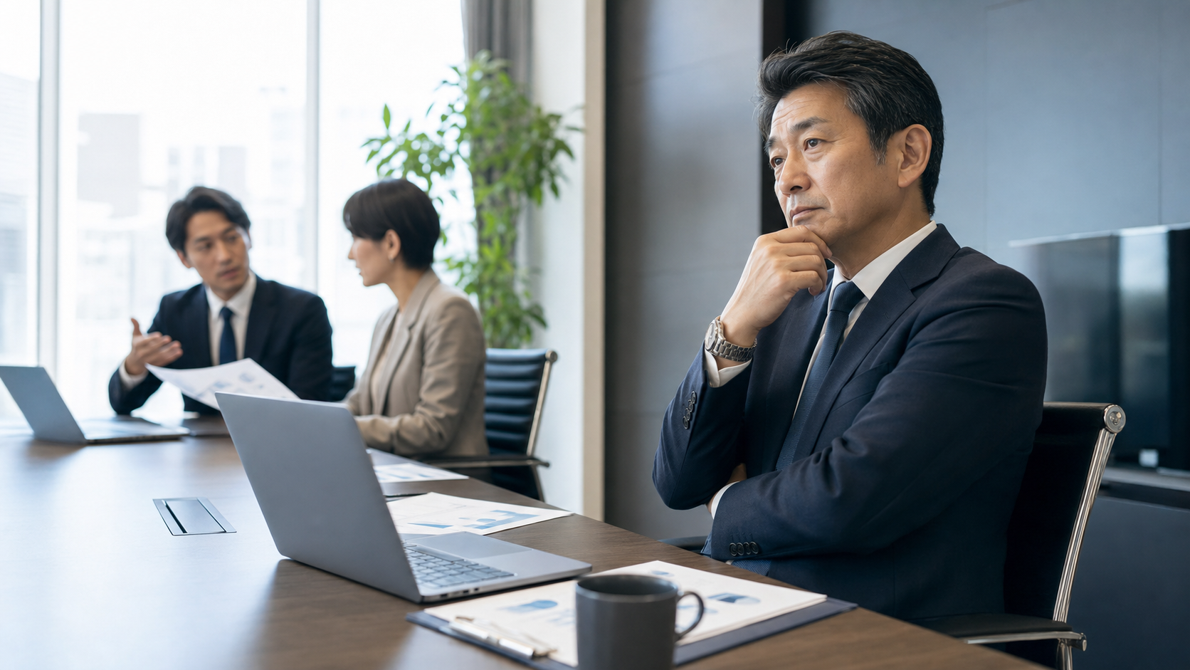 会社の継続性について考える経営者とチーム