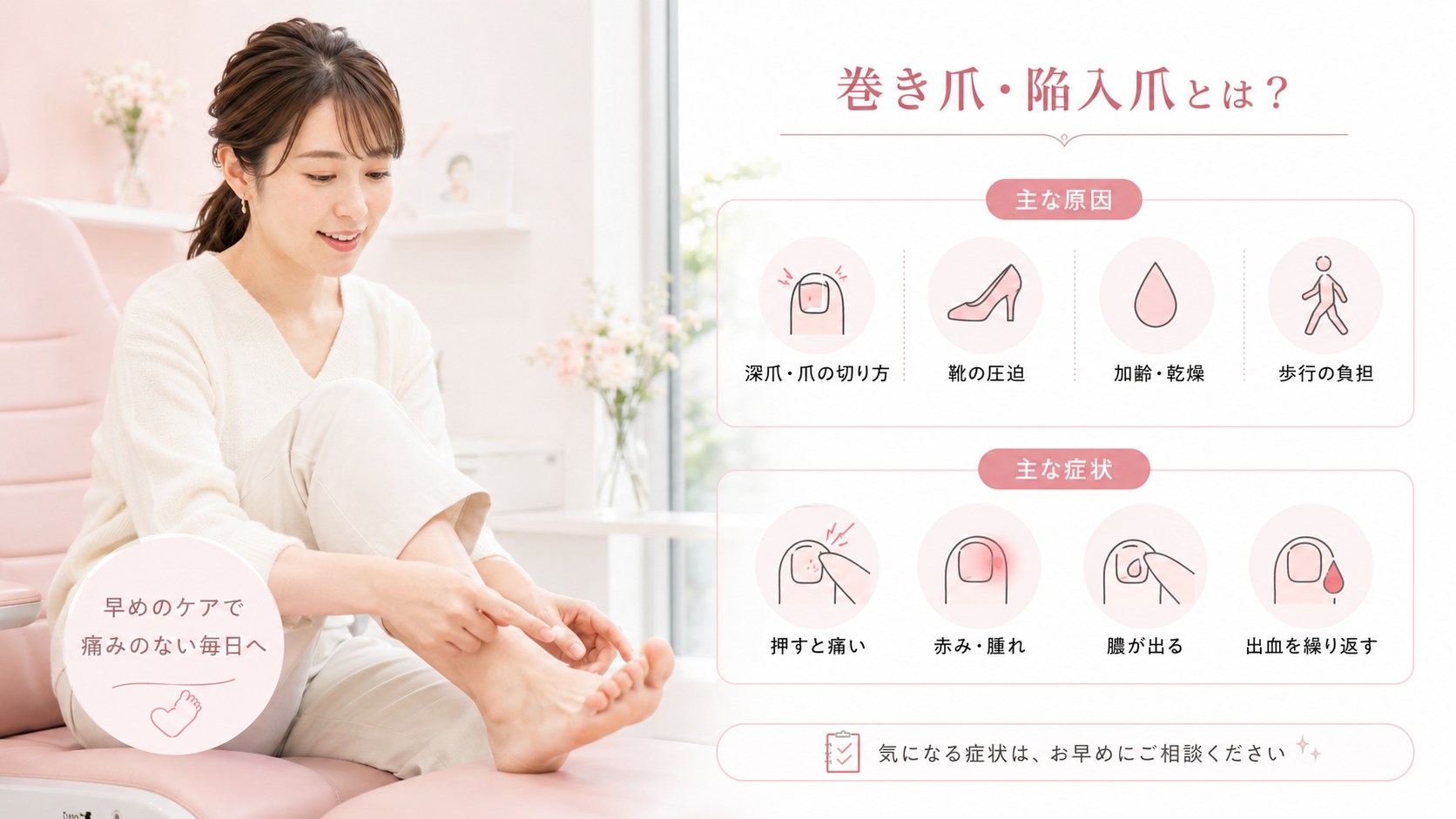 巻き爪・陥入爪とは？主な原因と主な症状の図解