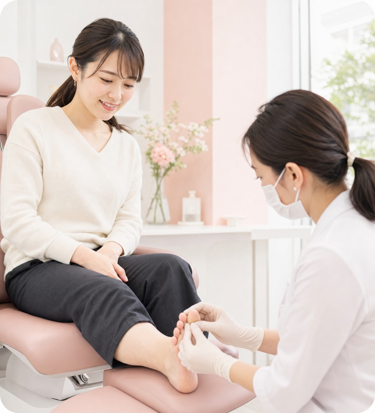 クリニックで足の診察を受ける患者