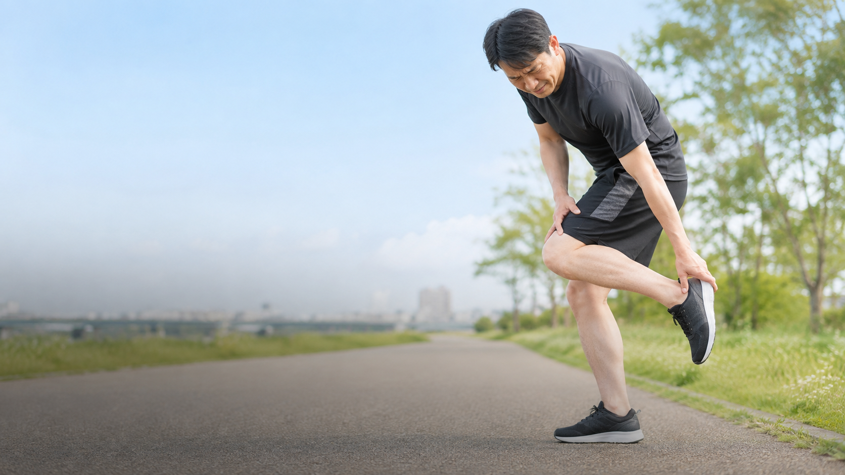 ランニング中にかかとの後ろを押さえている様子（イメージ）