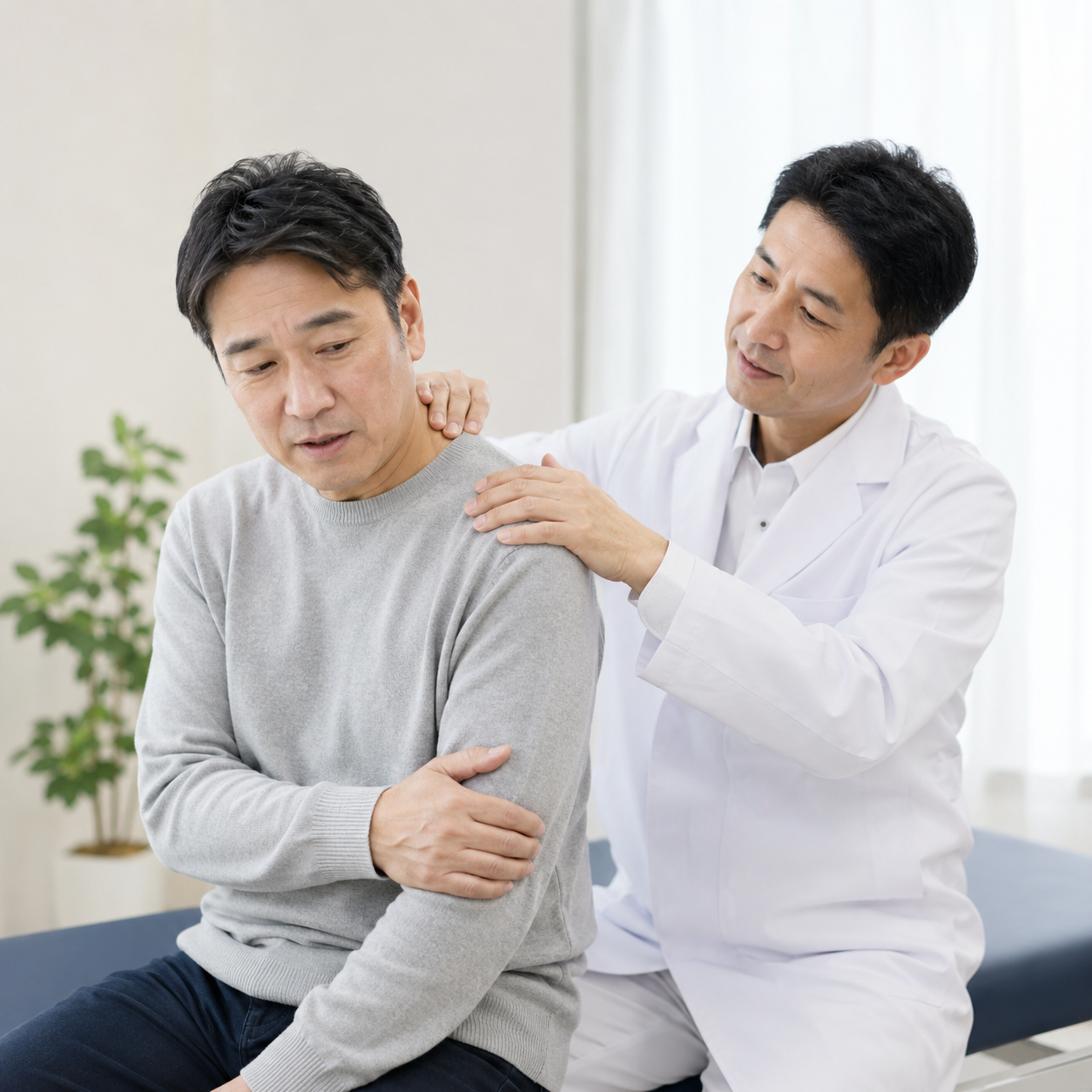医師が首や肩の動きを確認している様子(イメージ)