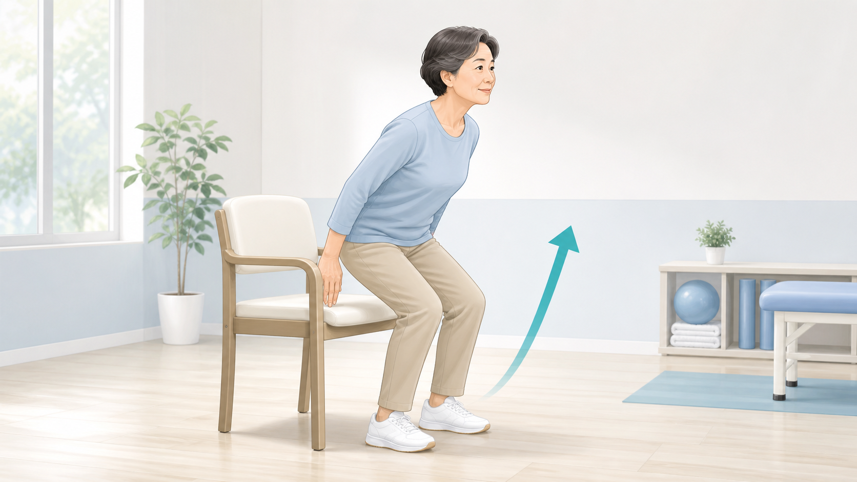 椅子から身体を少し前に傾けてゆっくり立ち上がる運動