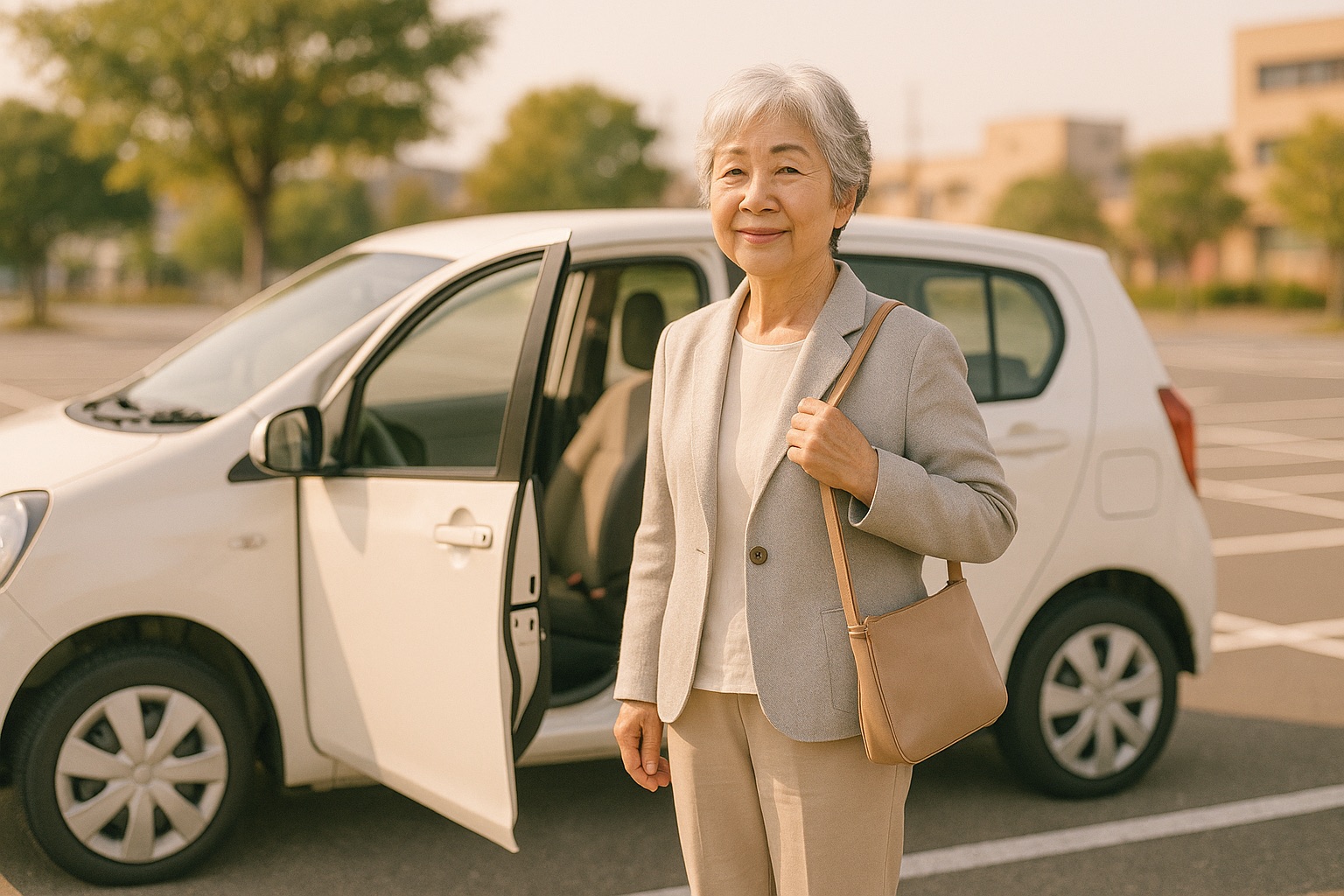 駐車場で、車から降りた70代の女性(イメージ)